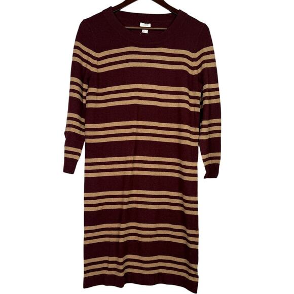 NWT J.Crew Stripe Charley Sweater Midi Dress 3/4 Sleeves Rib Neck Cuff S Red Tan - Picture 1 of 16